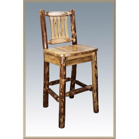 MONTANA WOODWORKS Montana Woodworks MWGCBSWNRSADD24 Glacier Country Collection Counter Height Barstool with Back - Saddle Upholstery MWGCBSWNRSADD24